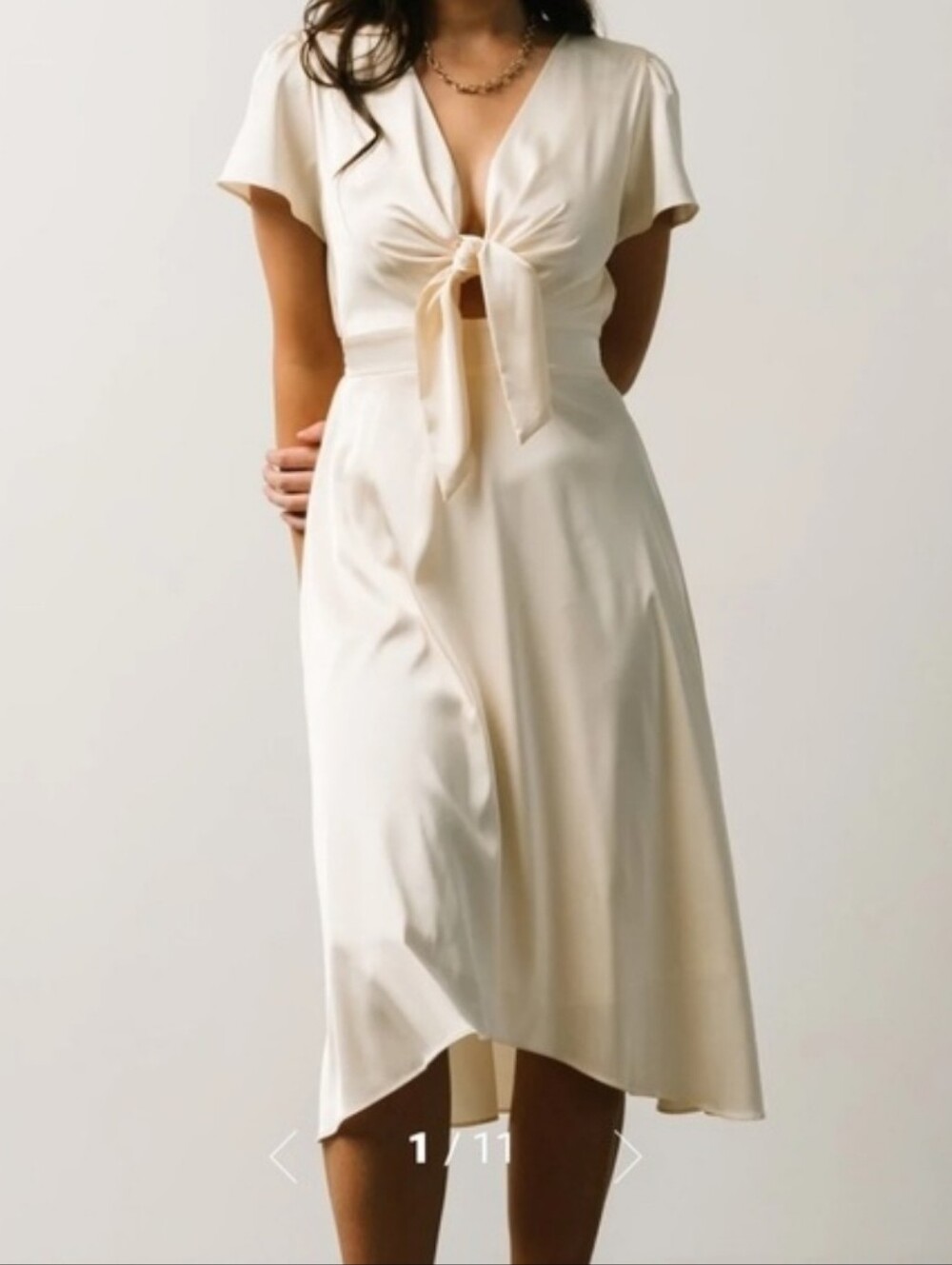 Baltic Born Ivory Satin Tie Front Midi Dress Small